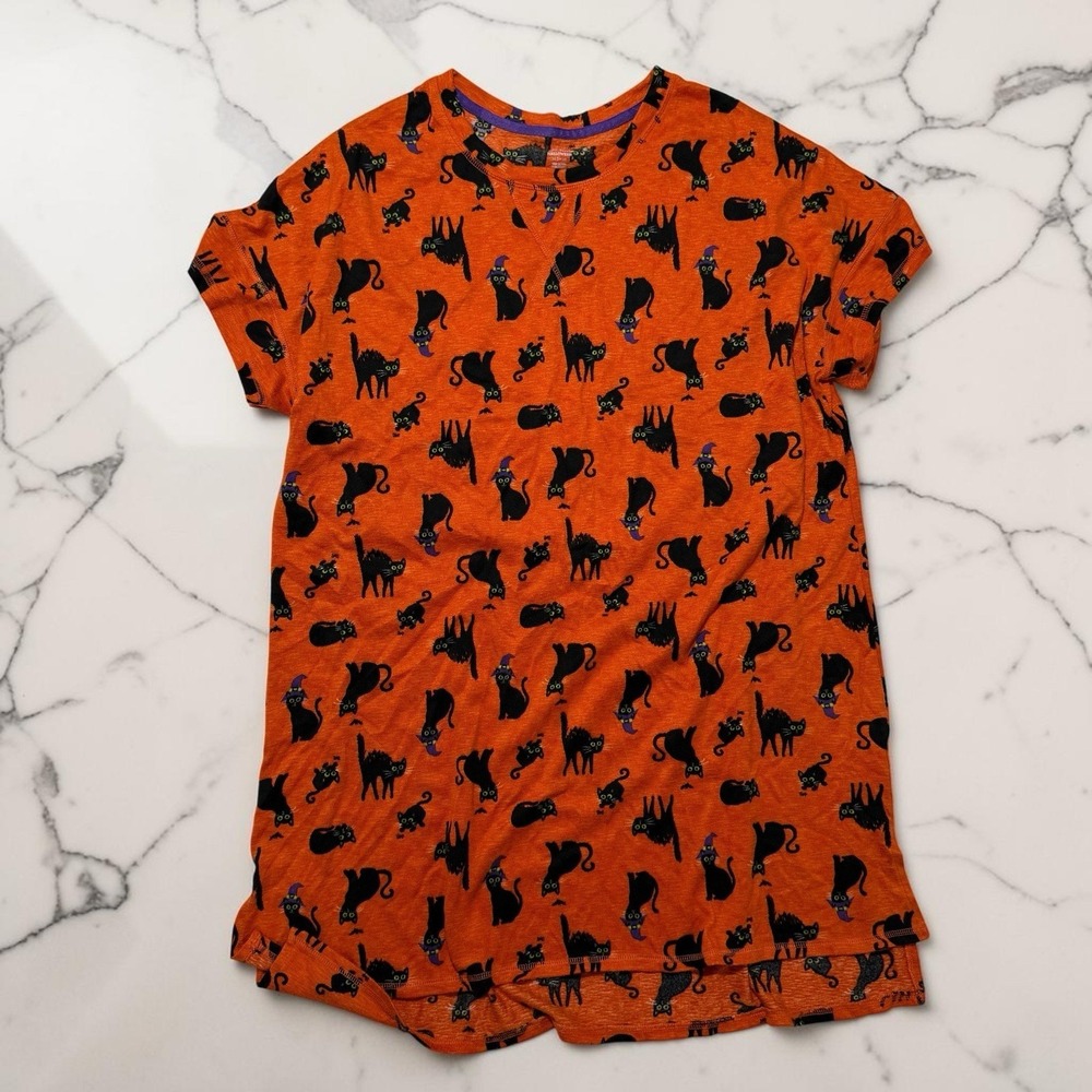 Celebrate Halloween Women's Orange Black Cat Sleep Shirt Nightgown XL